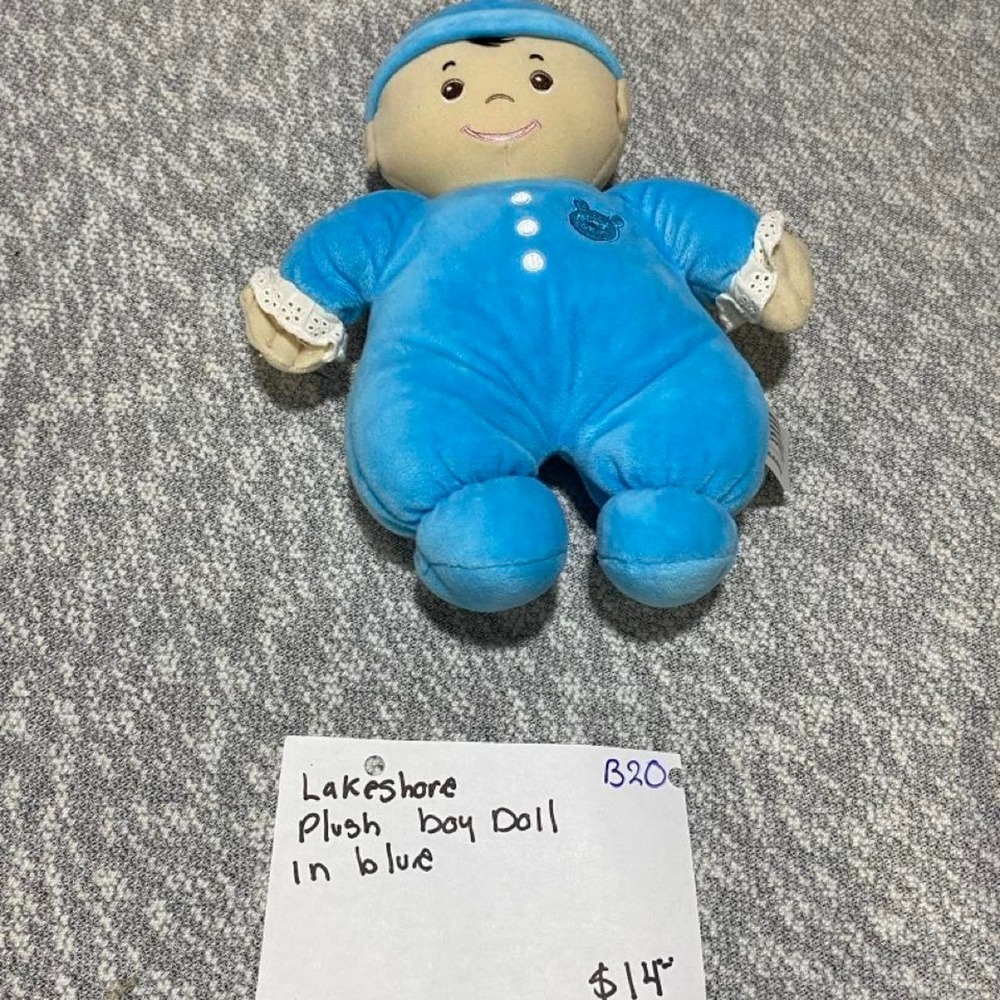 Lakeshore blue plush boy doll in blue.  size (12"X 6")SKU-B20